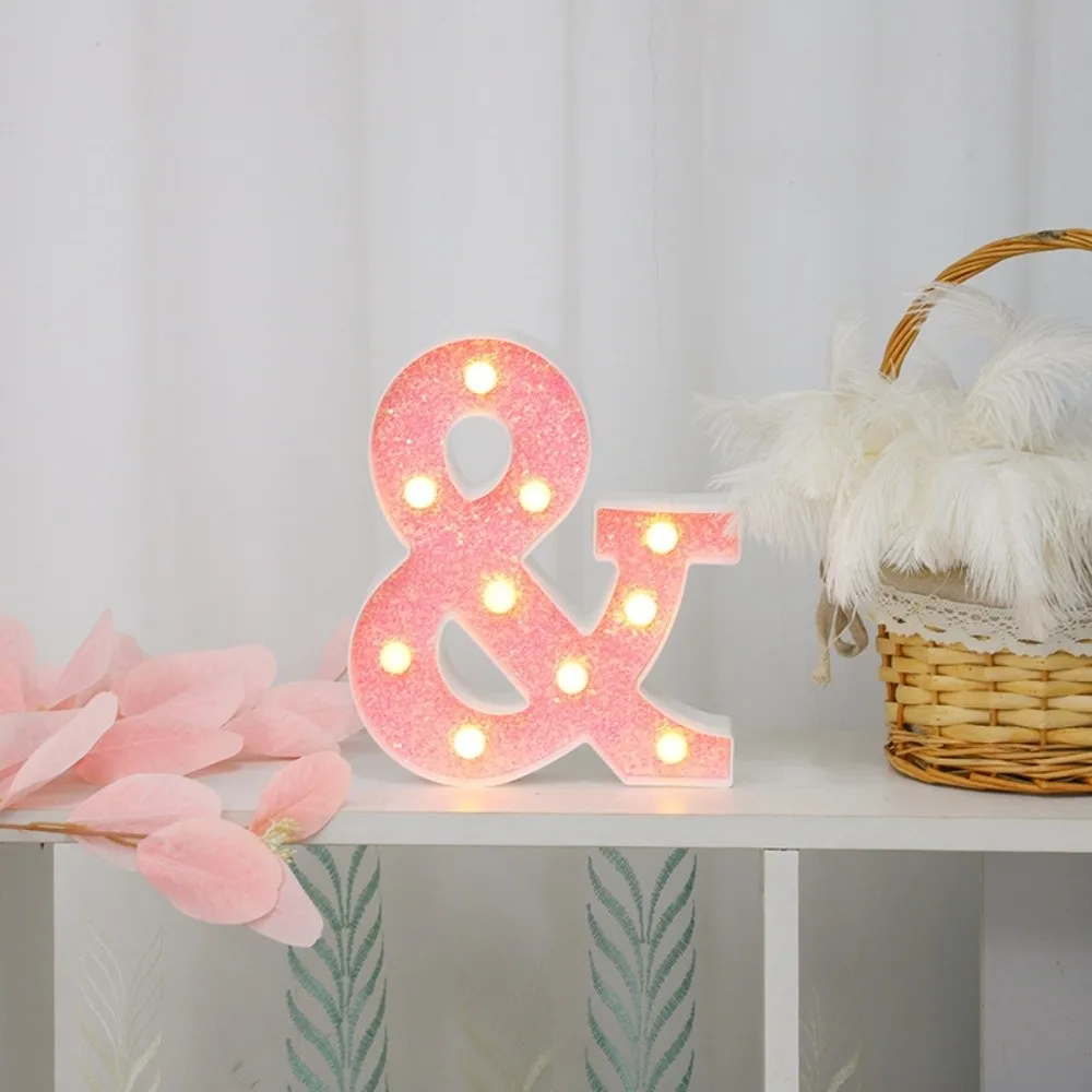 16cm Size LED Light Letters Pink Color 26 English Letters Luminous Letters Luminous Design Pink Glitter Alphabet Lamp
