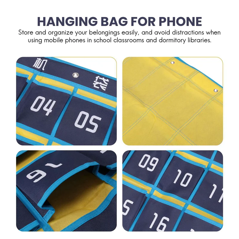 

B59A 2X 30 Numbered Pockets Chart Cell Phone Organizer Hanging Storage Bag For Classroom Calculator Mobile Phone Holders