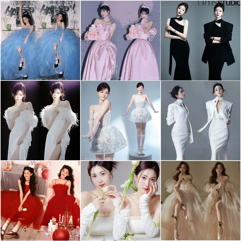 

Korean Style Studio Theme Birthday Photo Portrait Artistic Retro Clothing for Women Spring Season Fashion Ladies' Clothing