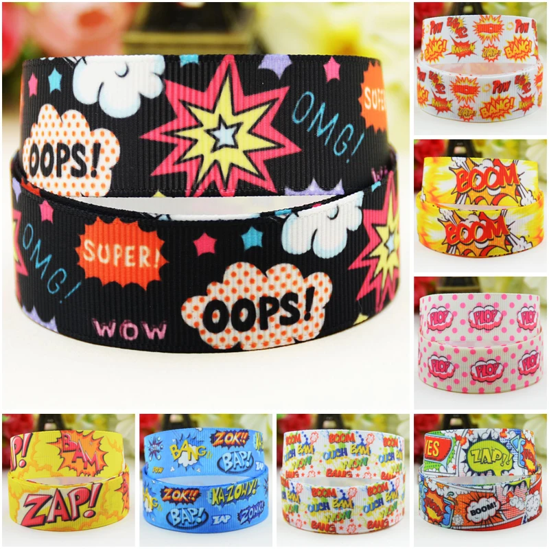 22mm 25mm 38mm 75mm Explosion Cloud Cartoon Character printed Grosgrain Ribbon party decoration 10 Yards Mul070