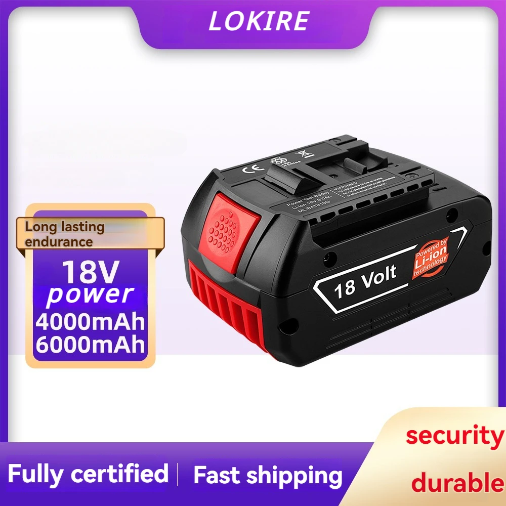 

18V Battery 6.0Ah for Bosch Electric Drill 18V Rechargeable Li-ion Battery BAT609, BAT609G, BAT618, BAT618G, BAT614 + 1Charger