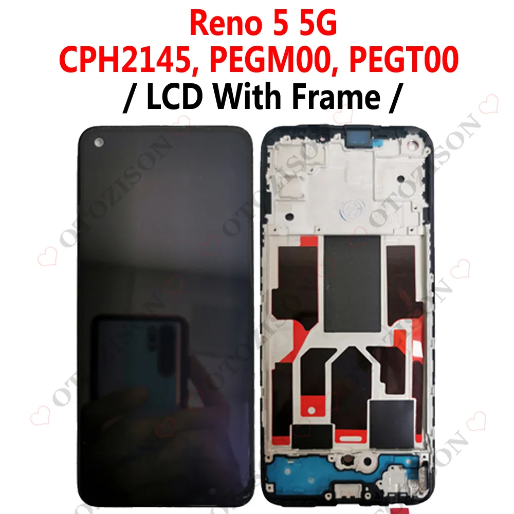 Pantalla LCD con marco para móvil, montaje de digitalizador táctil para OPPO Reno5, 5G, CPH2145, 4G, CPH2159, Reno 5, PEGM00, PEGT00, repuesto