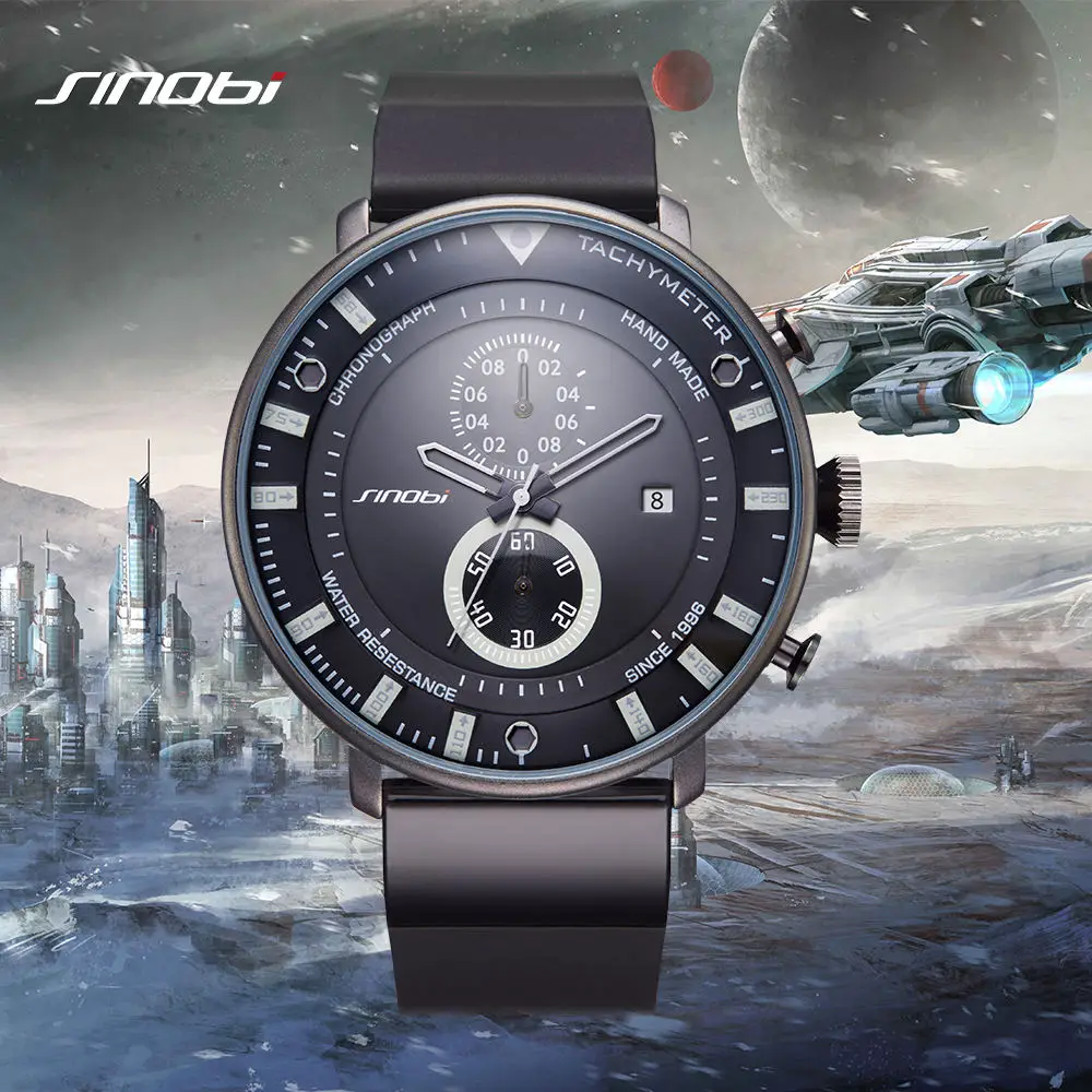 SINOBI Fashion Men\'s Watches Functional Chronograph Ultra Thin Big Dial Clock Waterproof Sports Man Quartz Sports Wristwatch