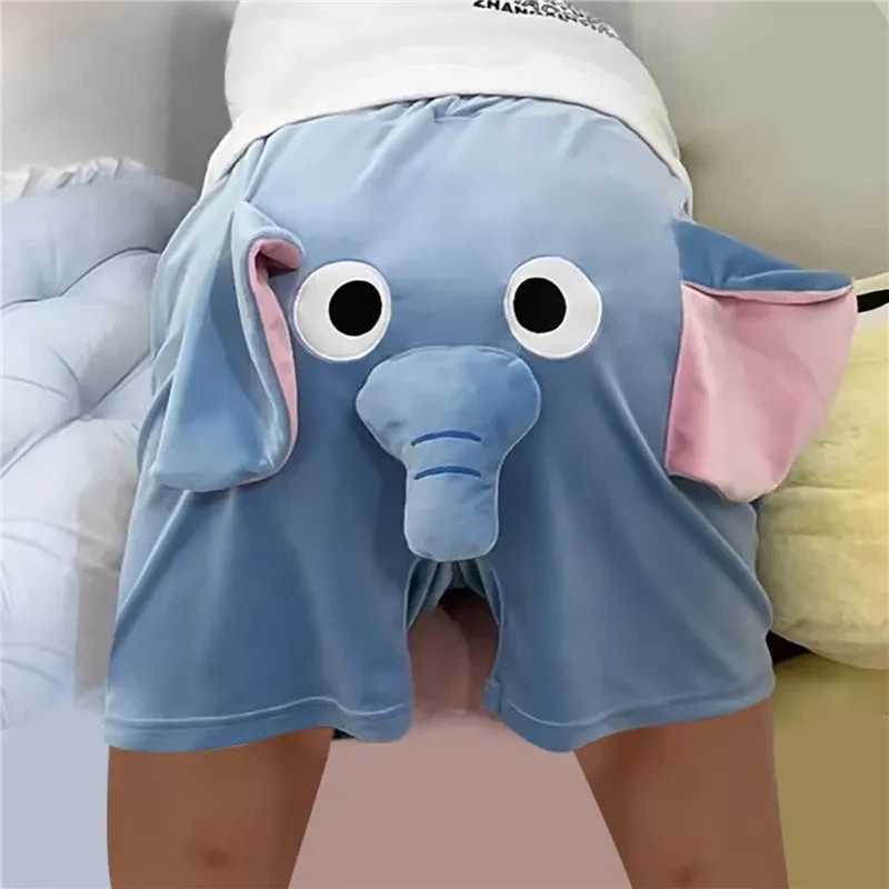 Lounge Pyjama Shorts 3D Ears Trunk Cartoon Lovely Elephant Loose Casual Plush Sleepwear Summer Men Women Shot Pants Home Wear