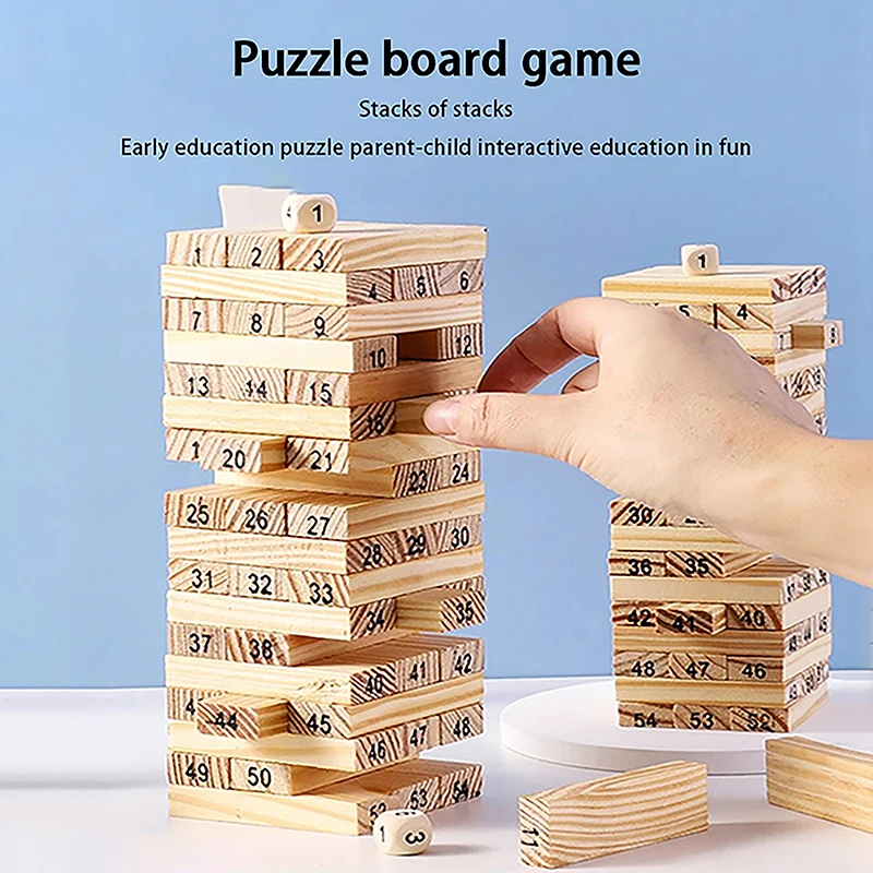 Solid Wood Puzzle Stacked High Stack Tower Drawing Block Children\'S Parent-Child Interactive Board Game