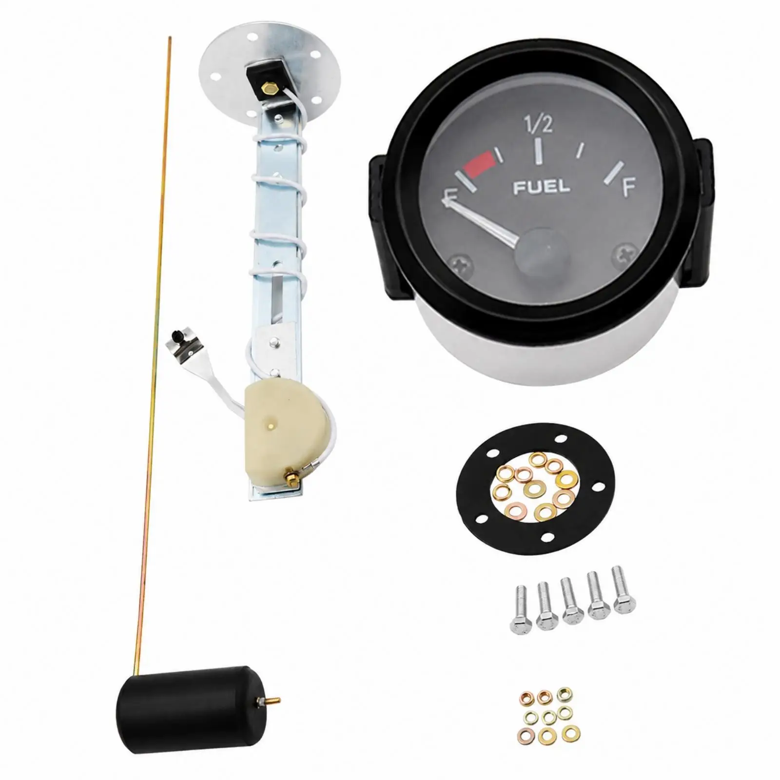 52mm Car Fuel Level Gauge 12V Analog Round Meter with White Markings for Standard Dashboard Gauge Openings