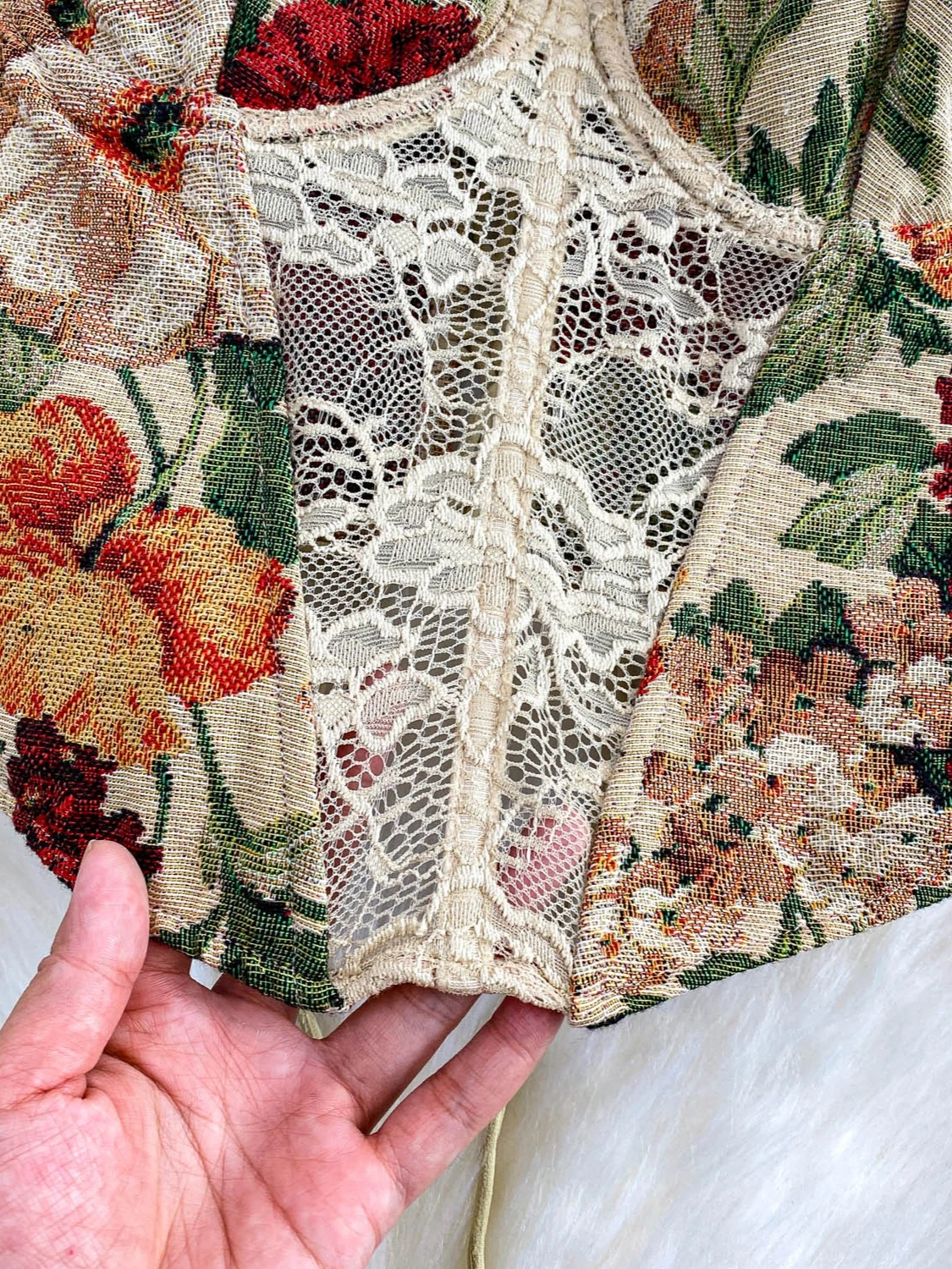 Foamlina Top bustier con stampa floreale vintage da donna sexy trasparente in rete a maniche lunghe a lisca di pesce skinny con lacci corto costume da festa