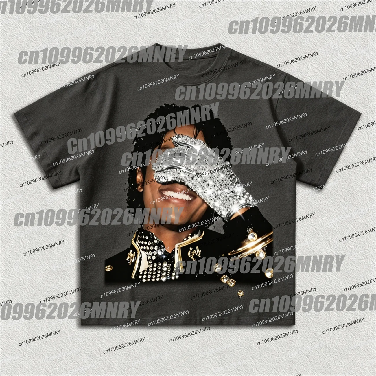 Summer MJ Michael Jackson Printed Cotton Neutral O-Neck men's shirts Men's and Women's Fashion Hip Hop T-shirt Fan Gift
