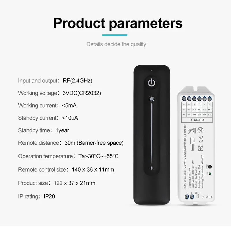 LED Dimmer PWM Wireless DIM Touch Remote Controller DC 12V 24V 6A Dimming Switch Adjust Bright for Single Color LED Strip Light