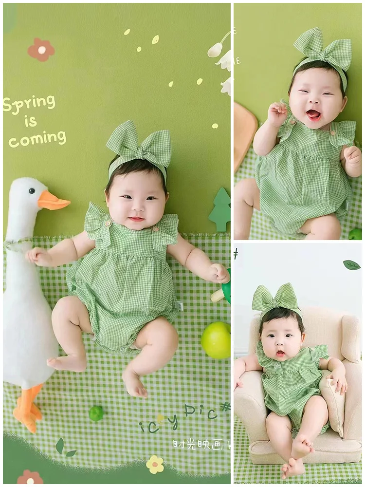 

Hundred Days Baby Photography Clothing Green and Fresh Theme Photography Clothing Props Photo Studio 신생아촬영 bebê