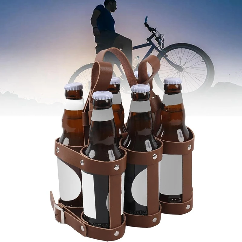 Bicycle Beer Bottle Holder Leather Drink Holder Outdoor Beer Water Bottle Holder 1 Piece Brown