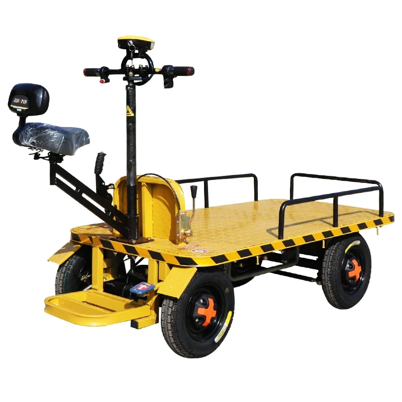 Customized hand push electric four-wheel flatbed truck, storage site elevator, battery transportation, can be ridden backwards,