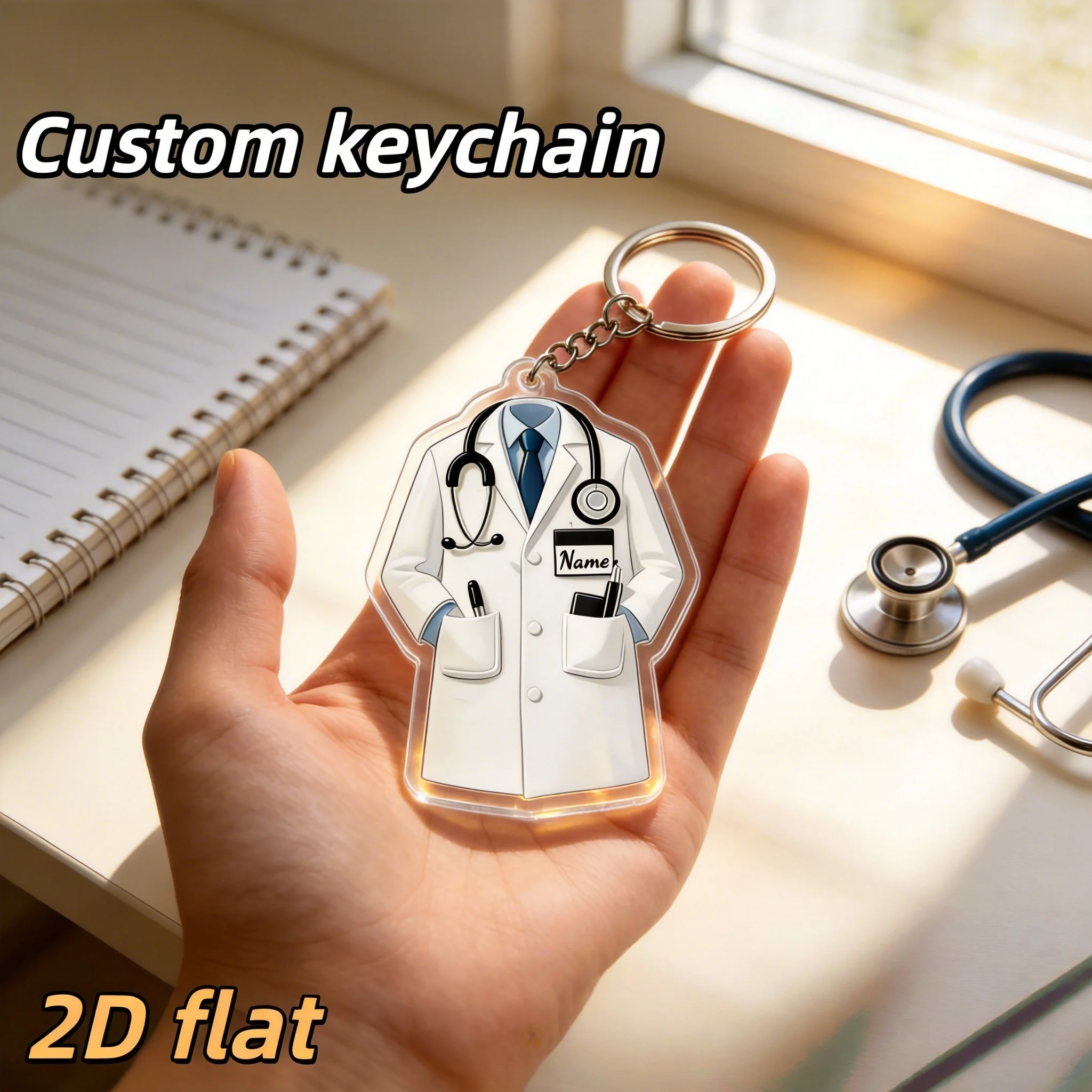 Custom Name Doctor Acrylic Keychain Personalized 2D Flat Medical Uniform Stethoscope Key Ring Nurse Physician Graduation Gift