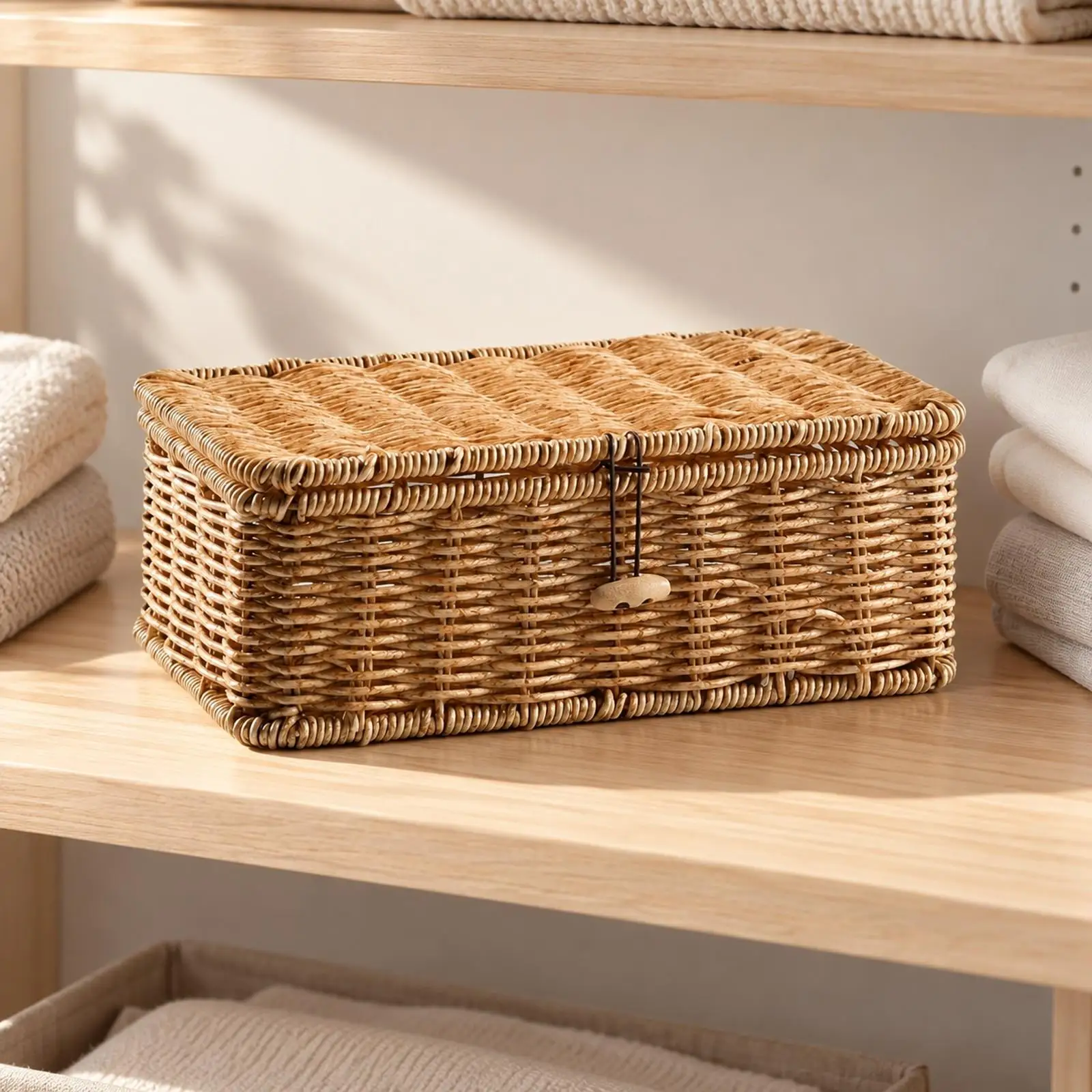 Braided Container Basket with Lid for Everyday Items Closet Shelf Cabinet Home Organization