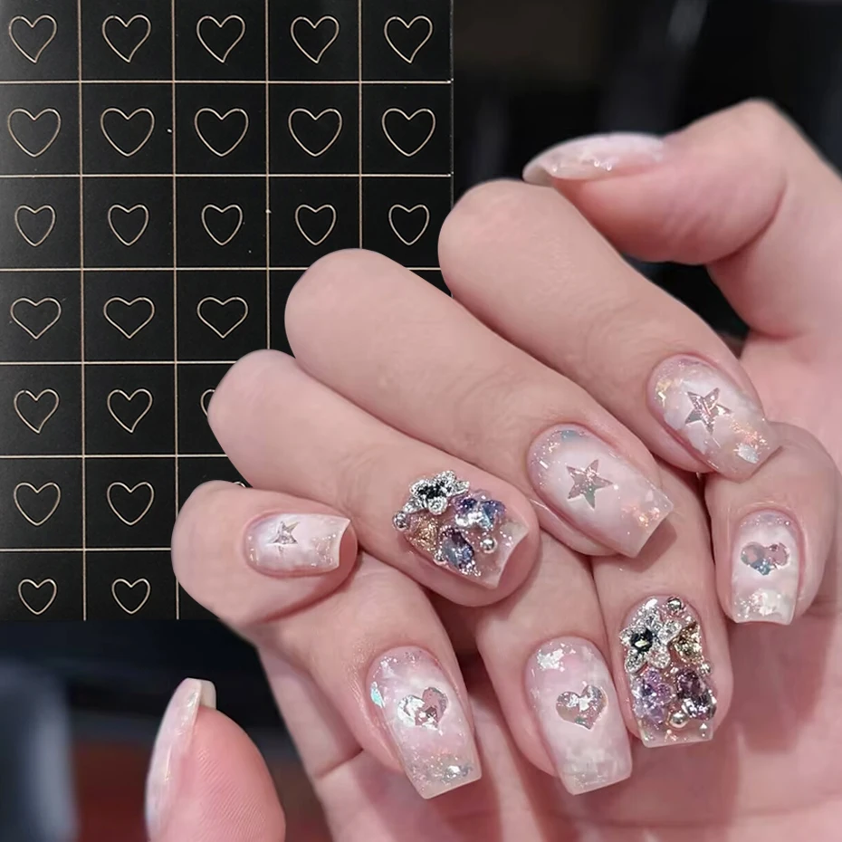 5/6 pcs 3D Hollow Butterfly Bowknot Nail Art Stickers Hollow-Out Stars Heart French Wave Line DIY Inkjet Painting Nail Decals