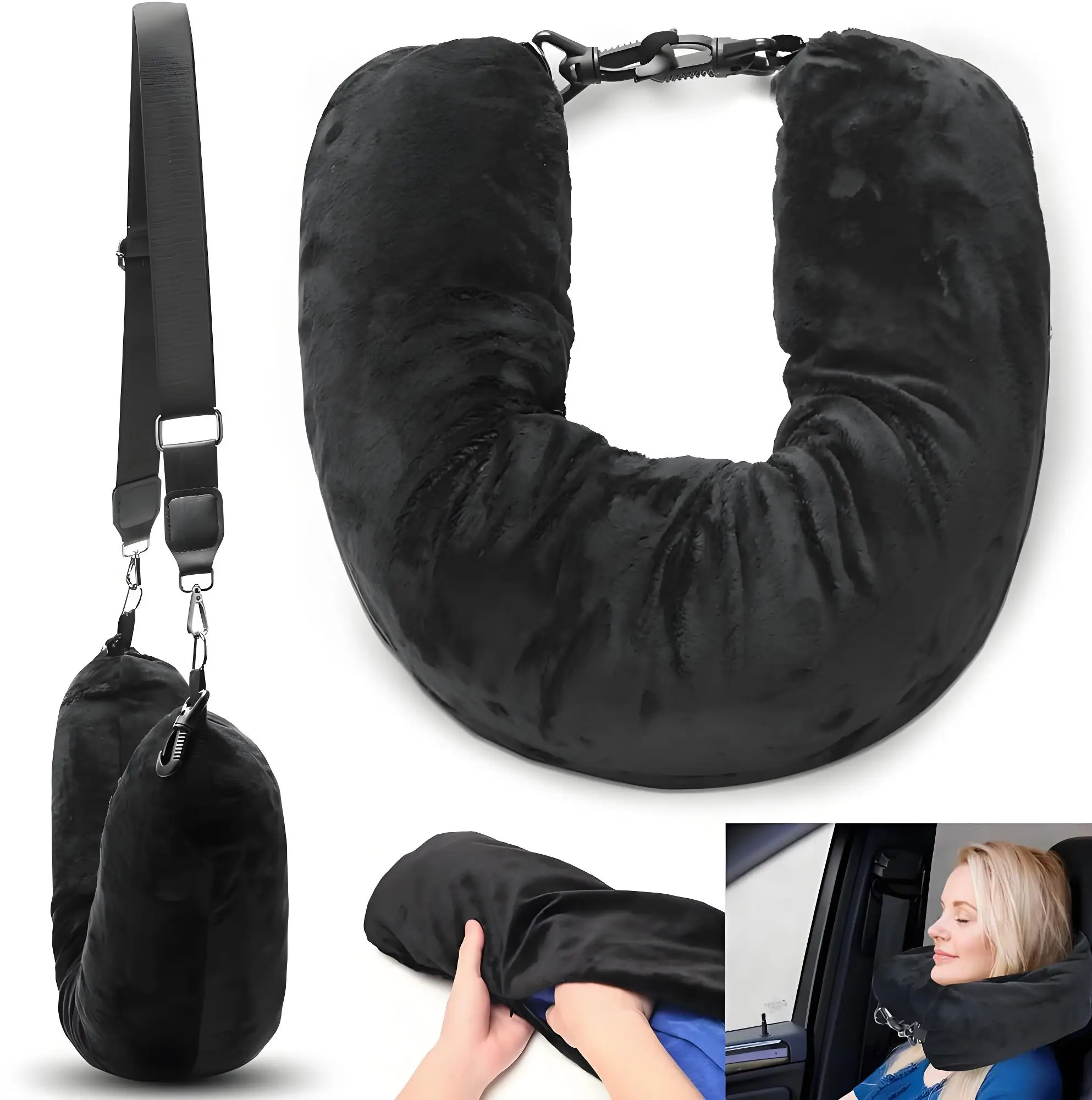 The new travel U-shaped pillow can be filled with clothes and daily necessities to carry travel head pillow storage