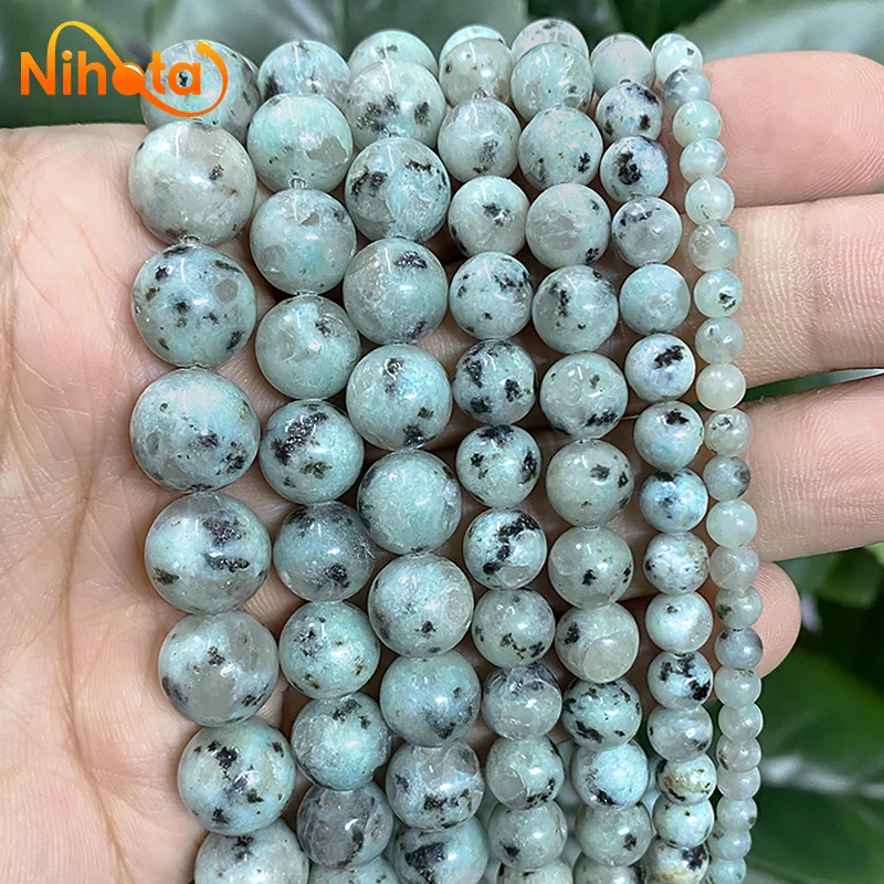 4/6/8/10/12mm Natural Stone Beads Sesame Kiwi Jaspers Round Beads DIY for Charms Jewelry Making Bracelet Accessories 15