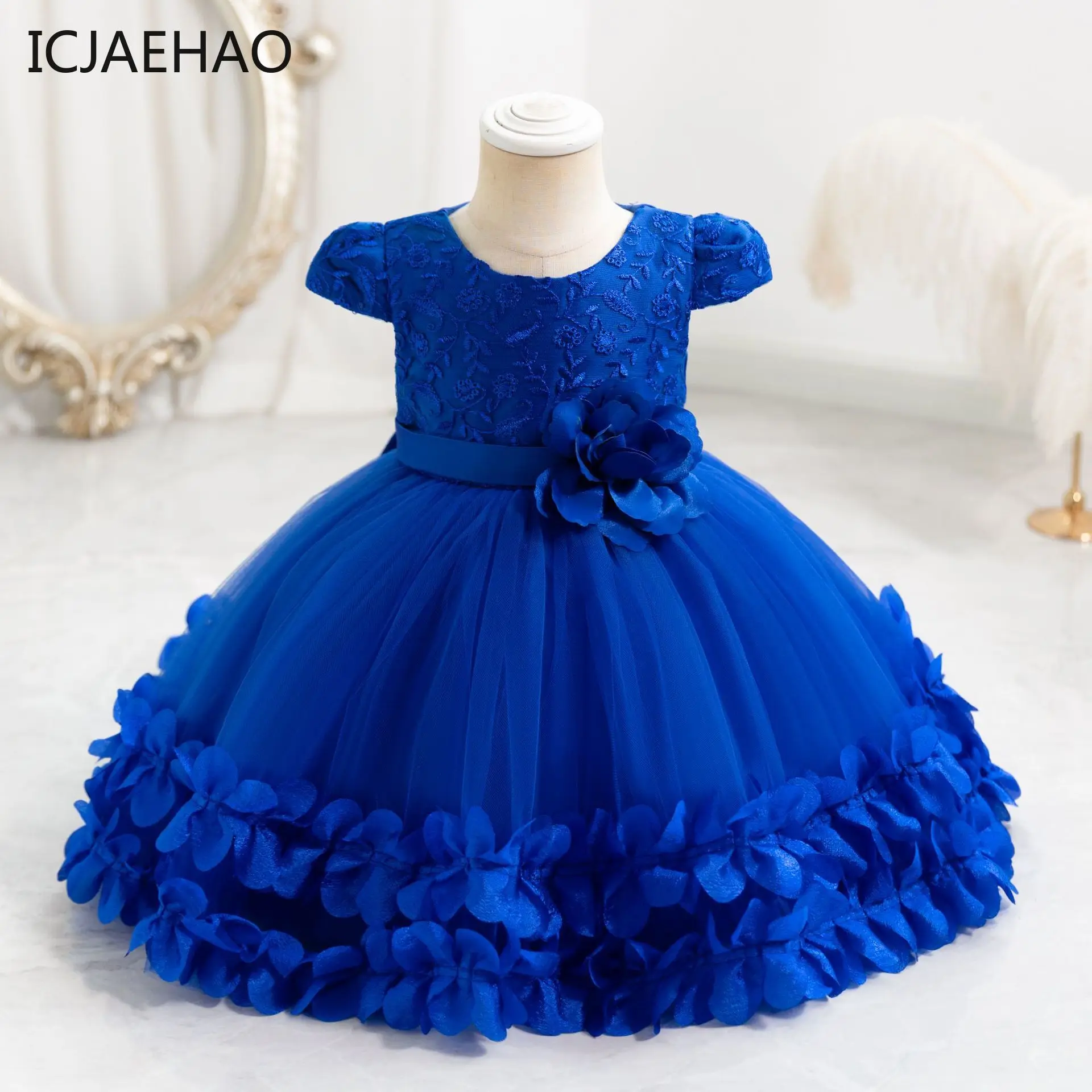 ICJAEHAO Flower Princess Dress For Girls 0 to 12 months Cute Bowknot Petal Clothes Baby Girl Gowns Prom Summer clothes for girls