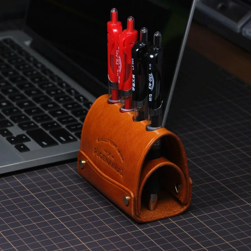 手作り革製ペンホルダー-アメリカン多機能ペンスタンド-デスクトップオーガナイザー-オフィス用-クリエイティブ文具収納キャディー