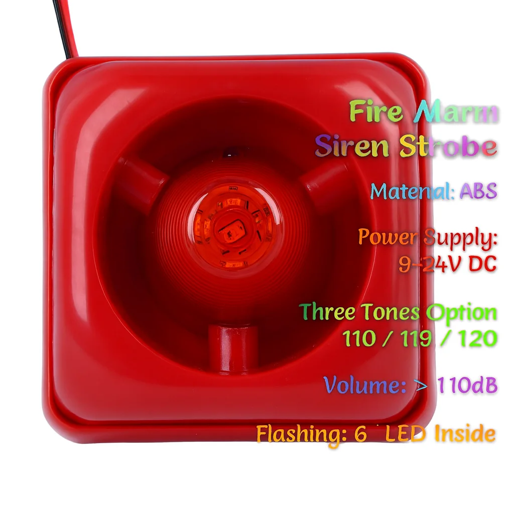 Mini Fire Alarm Strobe Horn - 115dB Audible & Visual Warning Device, LED Beacon (120 Flash/min), DC12/24V Wide Voltage Alarm