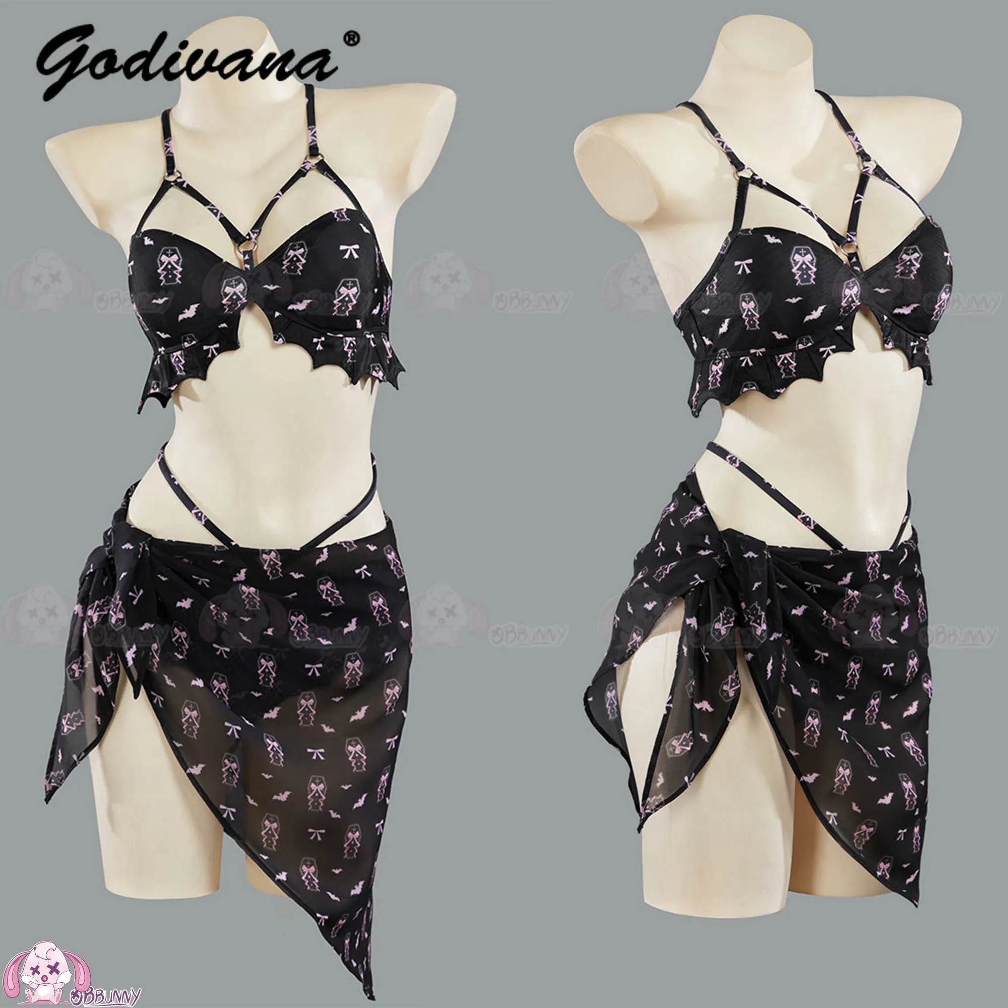 Alt‑Aesthetic Gothic Halter Bikini Women Sweet Cool Two‑Piece Swimwear Niche Bathing Suit For Beach Vacation Cosplay Pool Party