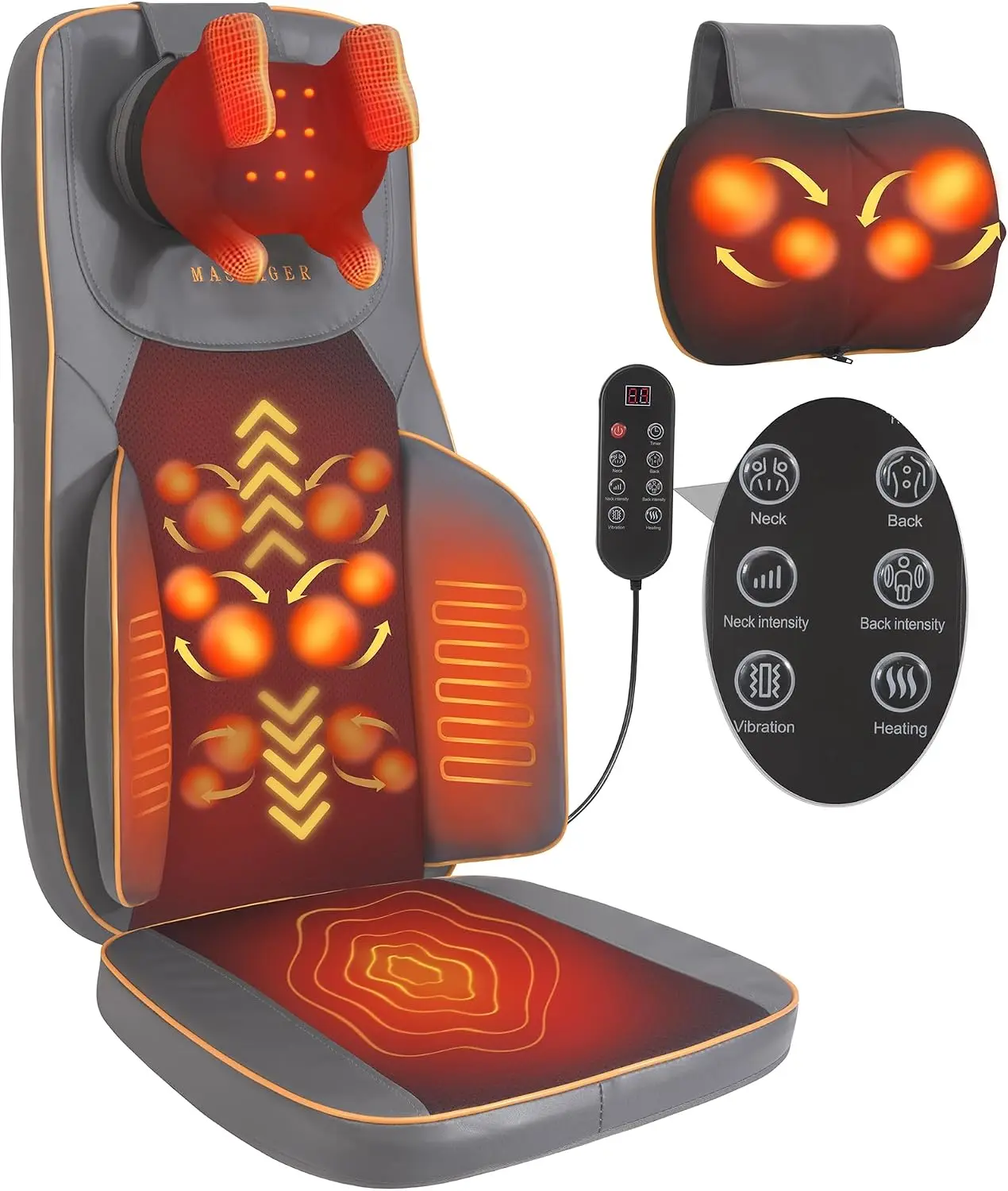 Heated 4D Shiatsu Neck & Back Massager, Great Holiday Gift Choice | Full-Back Deep Tissue Kneading Cushion Adjustable Height & M
