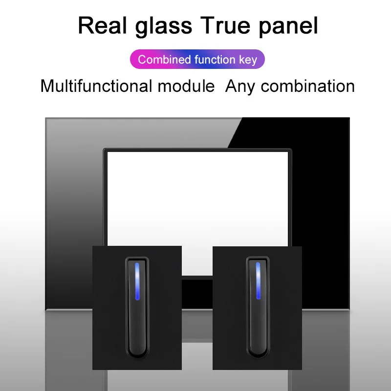 Universal black tempered glass wall lamp switch socket,US plug USB fast charging wall power socket,Mexico switch socket with USB