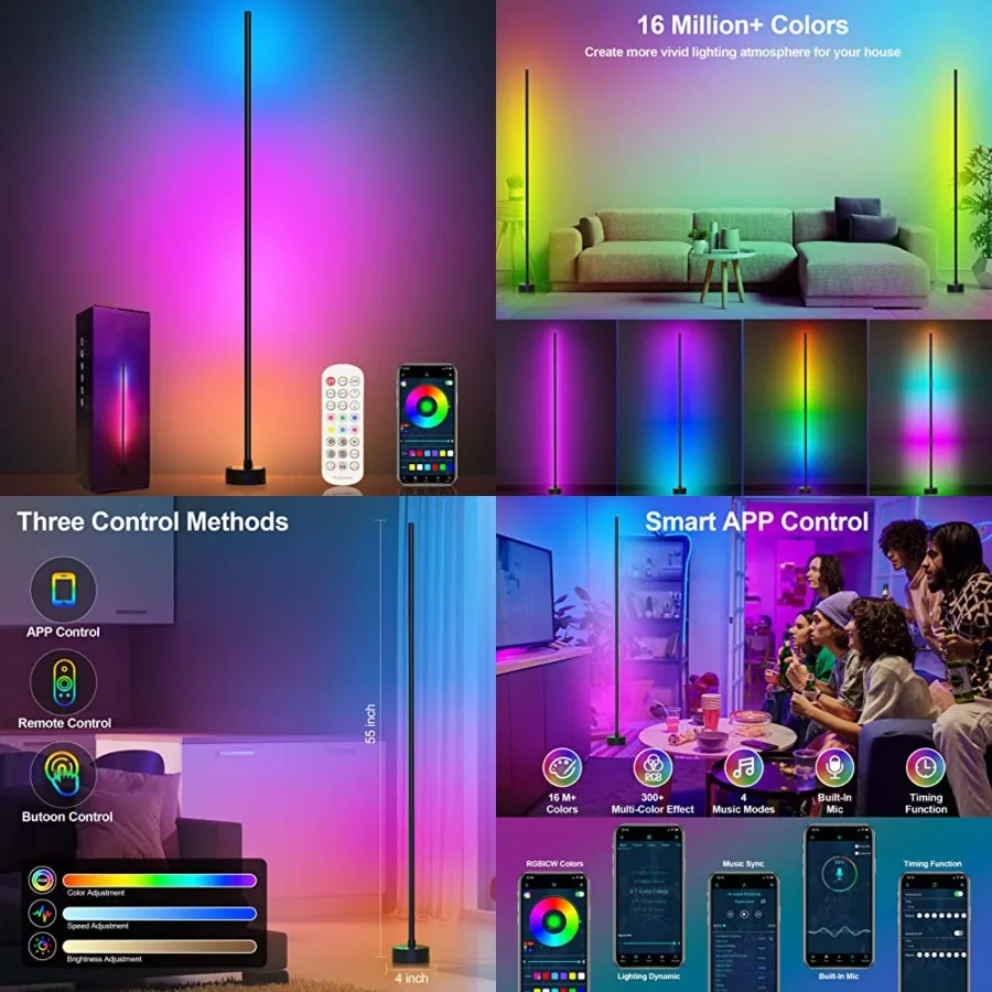 

Corner Floor Lamp - Smart RGB LED Corner Lamp with App and Remote Control, 16 Million Colors and 68+ Scene, Music Sync, Timer S