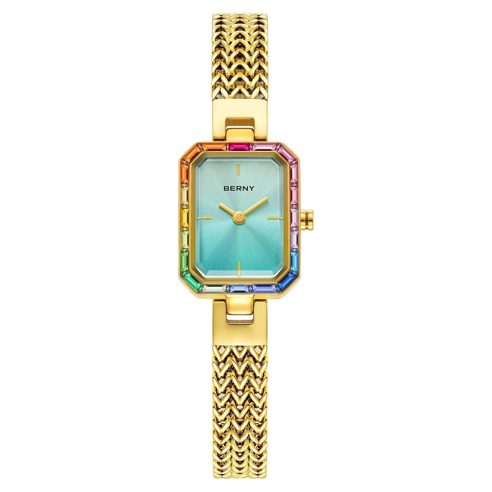BERNY Gold Women's Watch Jewelry Wristwatch Luxury Colorful Stone Bracelet Set Quartz Minimalist Multicolor Small Ladies Watches - Image 3
