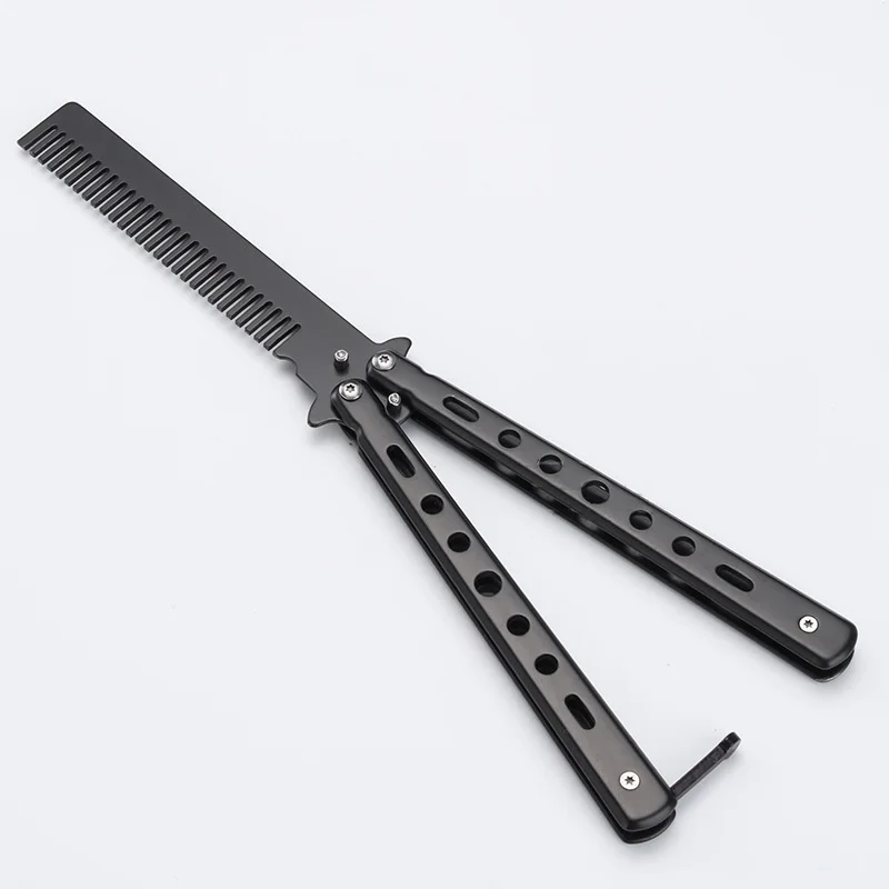 Foldable Comb Stainless Steel Practice Training Butterfly Knife Comb Beard Moustache Brushe Salon Hairdressing Styling Tool