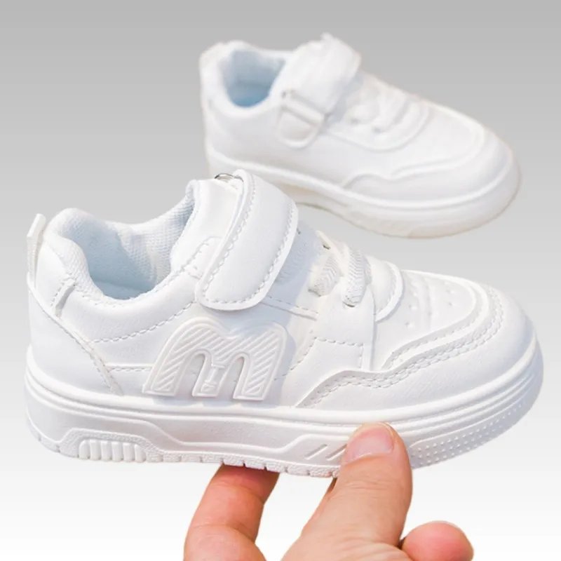 Black Kids Shoes Sports Running Casual Walking Student Fashion New Leather Children's Sneakers Breathable Soft Child Outdoor 20-