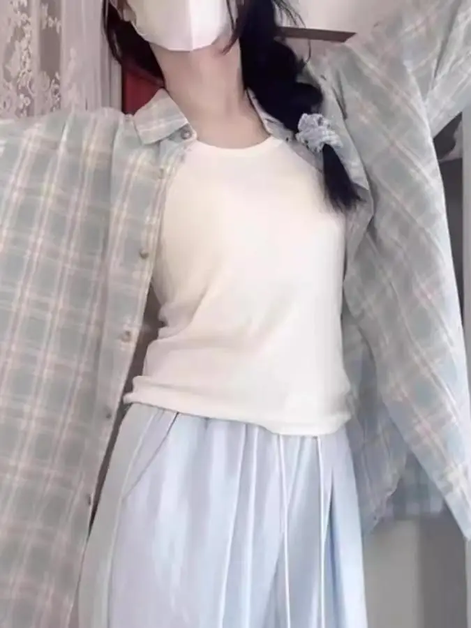 

Корейская женская рубашка в клетку с воротником, длинным рукавом, новинка 2024 года, повседневная, приталенная, универсальная, из чистого хлопка, для работы и отдыха