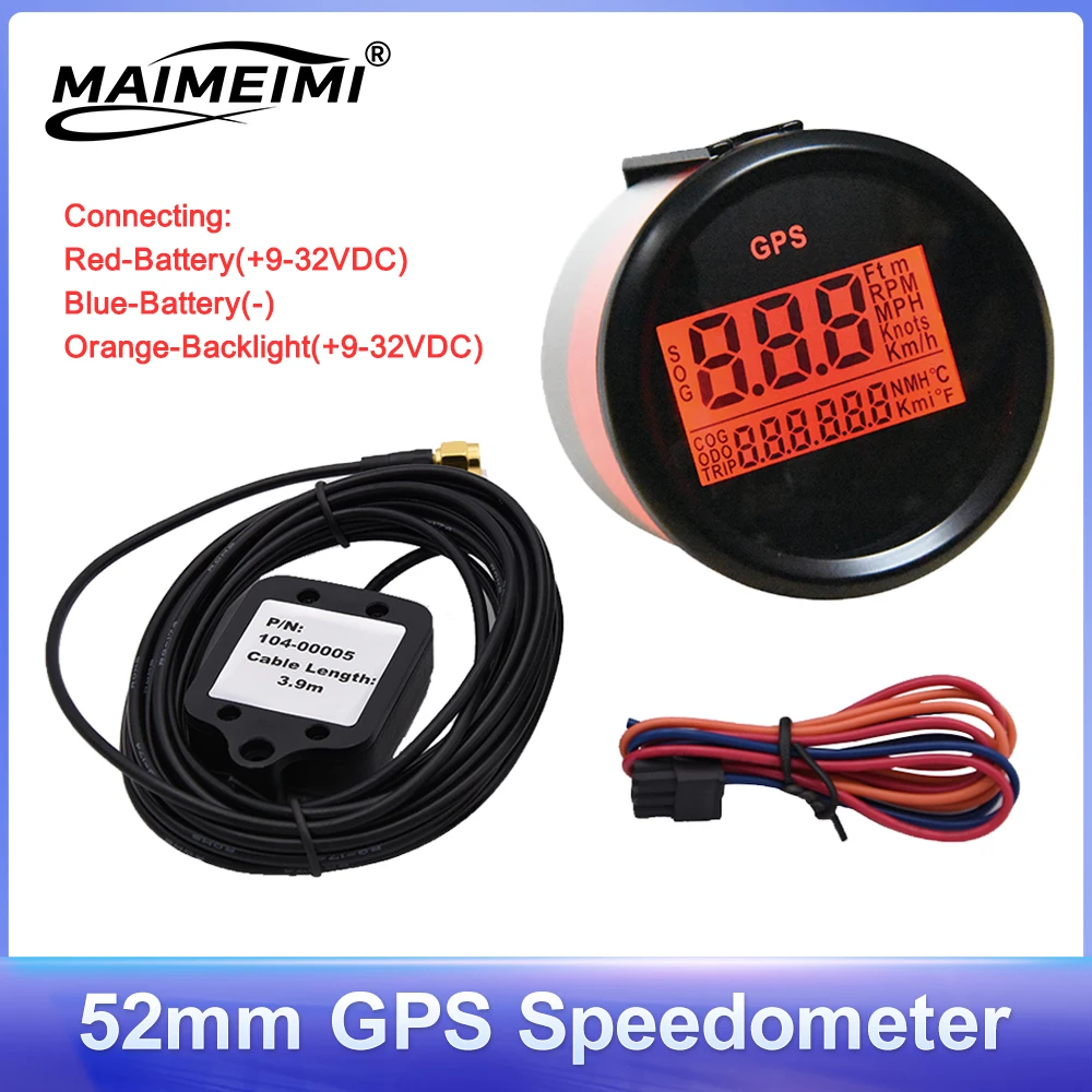 

52mm GPS Digital Speedometer 0~999 Knots Odometer LCD Display KMH MPH Knots Red Backlight Meter Gauge For Boat Marine Vehicle