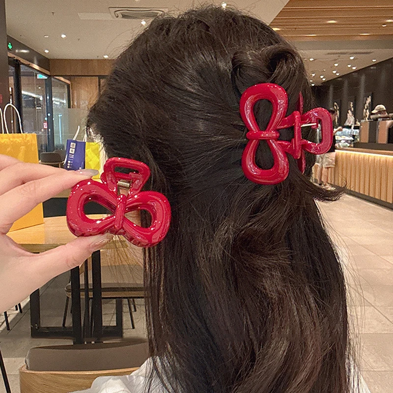 1/2 قطعة خمر أنيقة البولكا نقطة القوس الأحمر مشبك شعر القرش مخلب المشبك دبوس الشعر باريت الكورية الشعر أغطية الرأس اكسسوارات للنساء #3