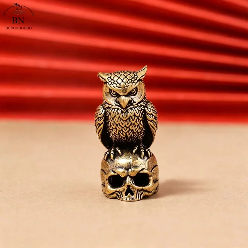 1PC Owl Skull head Brass Ornament Handmade Boho Decor Creative Figurine Small Desk Decorations Unique Home Luxury Decor Home