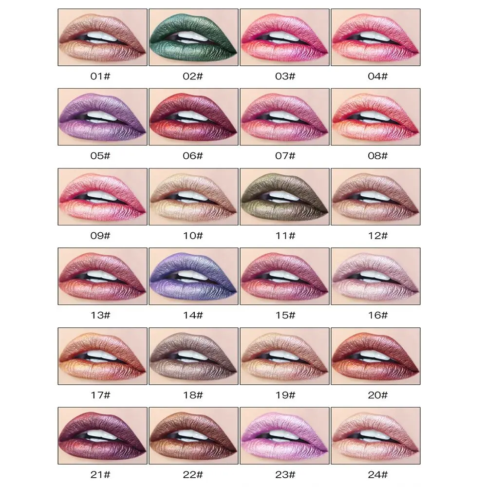 ลิปกลอสเคลือบโลหะ24สีเครื่องสำอางแต่งหน้าริมฝีปากเซ็กซี่กันน้ำติดทนนาน