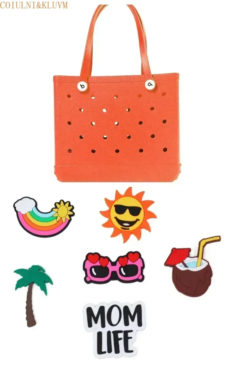 【COIULNI&KLUVM】Large Boggs Beach Bag Summer EVA Beach Basket WomenTote Bag Holes Waterproof Handbag Pouch Shopping Shoulder Bag