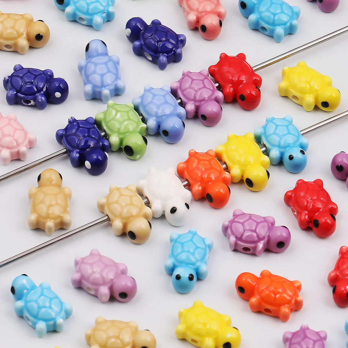 16/32pcs Random Color Ceramic Turtle Beads 12*19mm Loose Spacer Beads For Bracelet Jewelry DIY Craft Making