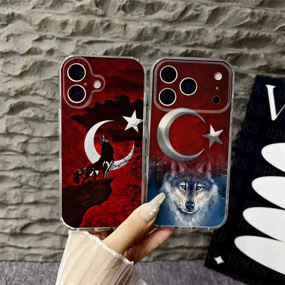 

Turk Wolf Turkey Flag Phone Case For iPhone 6,16,15,14,13,12,11,17 Pro,Max,Plus,X,XS,XR,SE,Mini Transparent Soft Cover