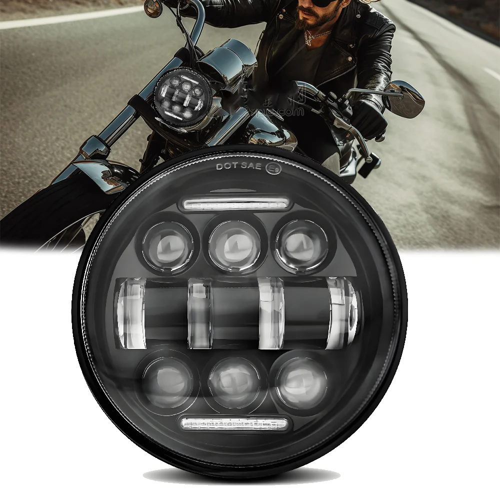 

Round Motorcycle Headlight 5.75 Front Headlights Lamp DRL High/Low Lamp Turn Signal 12VFor Sportster Iron 883 1200 Headlamp