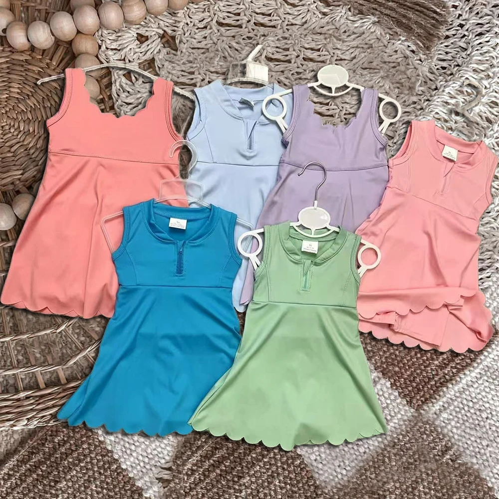 

z815-15 GSD2088 Matching Boutique girl dress baby girl clothes Solid color zipper yoga dress Wholesale Summer kids clothes girl