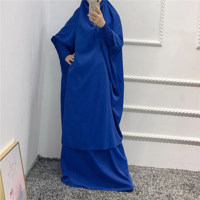 Ramadán Eid Abayas con capucha de dos piezas conjunto de mujeres musulmanas prenda de oración Abaya vestido largo Khimar Hijab bata Kaftan Islam ropa vestido