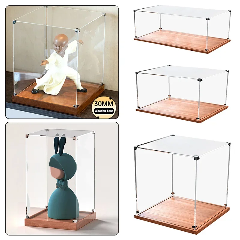 Clear Acrylic Display Cabinet Wooden Bottom Dustproof Protection Show Case Model Toy Storage Box For Action Figures/Collectibles