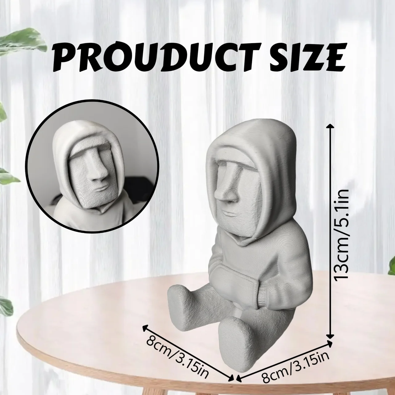 Easter Island Moai Statue- Authentic-Looking Polynesian Figurine Sculpture with Closed Hooded Sweater-like Tunic& Expressive Eye