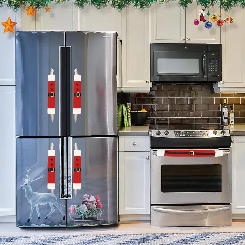 3PCS Festive Santa Claus Themed Refrigerator Door Handle Covers-Decorative Polyester Wraps for Kitchen Appliances