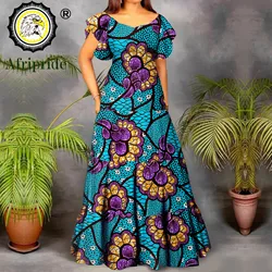African Dresses for Women Short Sleeve High Waist Dashiki Outfits Ankara Print Attire Maxi Dress Party Wedding Evening A2225021
