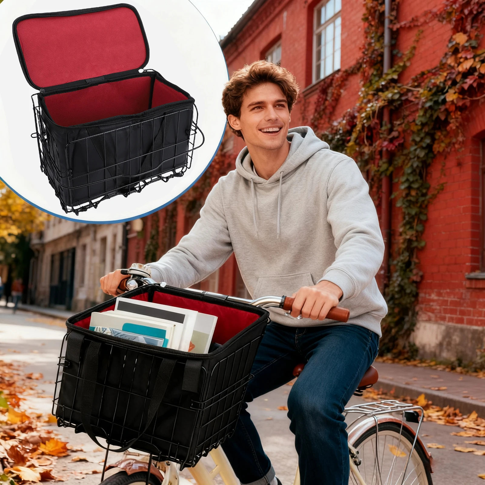 

Корзина для велосипеда, передняя корзина для велосипеда, складная передняя корзина для велосипеда с быстросъемным креплением и съемной внутренней сумкой, простая установка