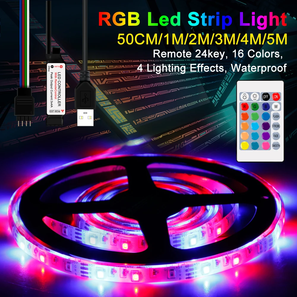 

USB LED Strip Light Waterproof RGB Light Tape Flexible Strip Lamp rgb LED TV BackLight Lighting Ribbon Lamp 0.5m 1m 2m 3m 4m 5m