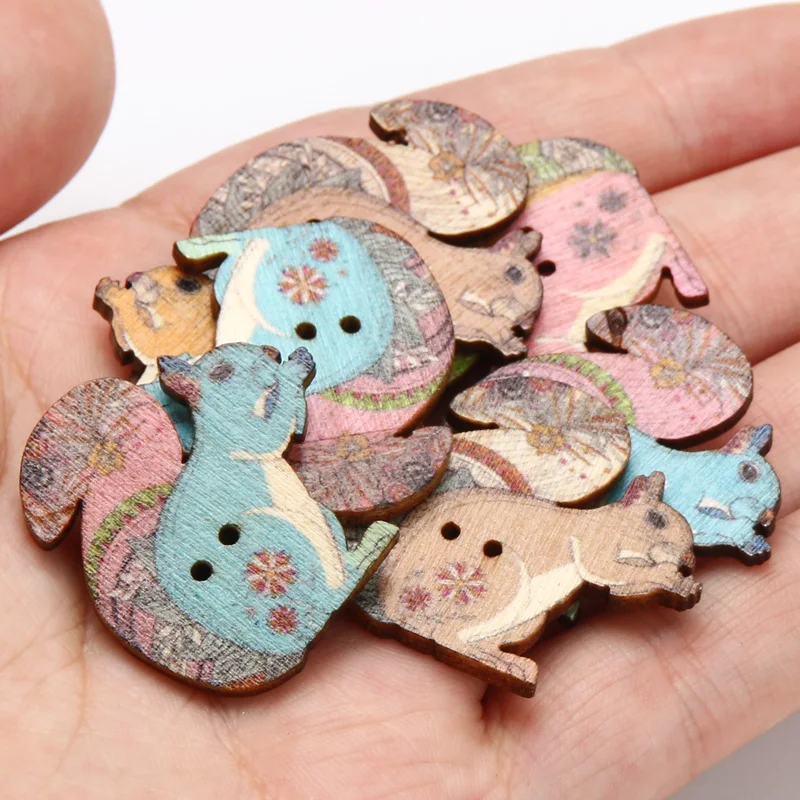 30pcs/30mm Buttons 2 Holes Mixed Color Pattern Squirrel Sewing Clothing Decoration Scrapbook Diy Handmade Home craft Supplies