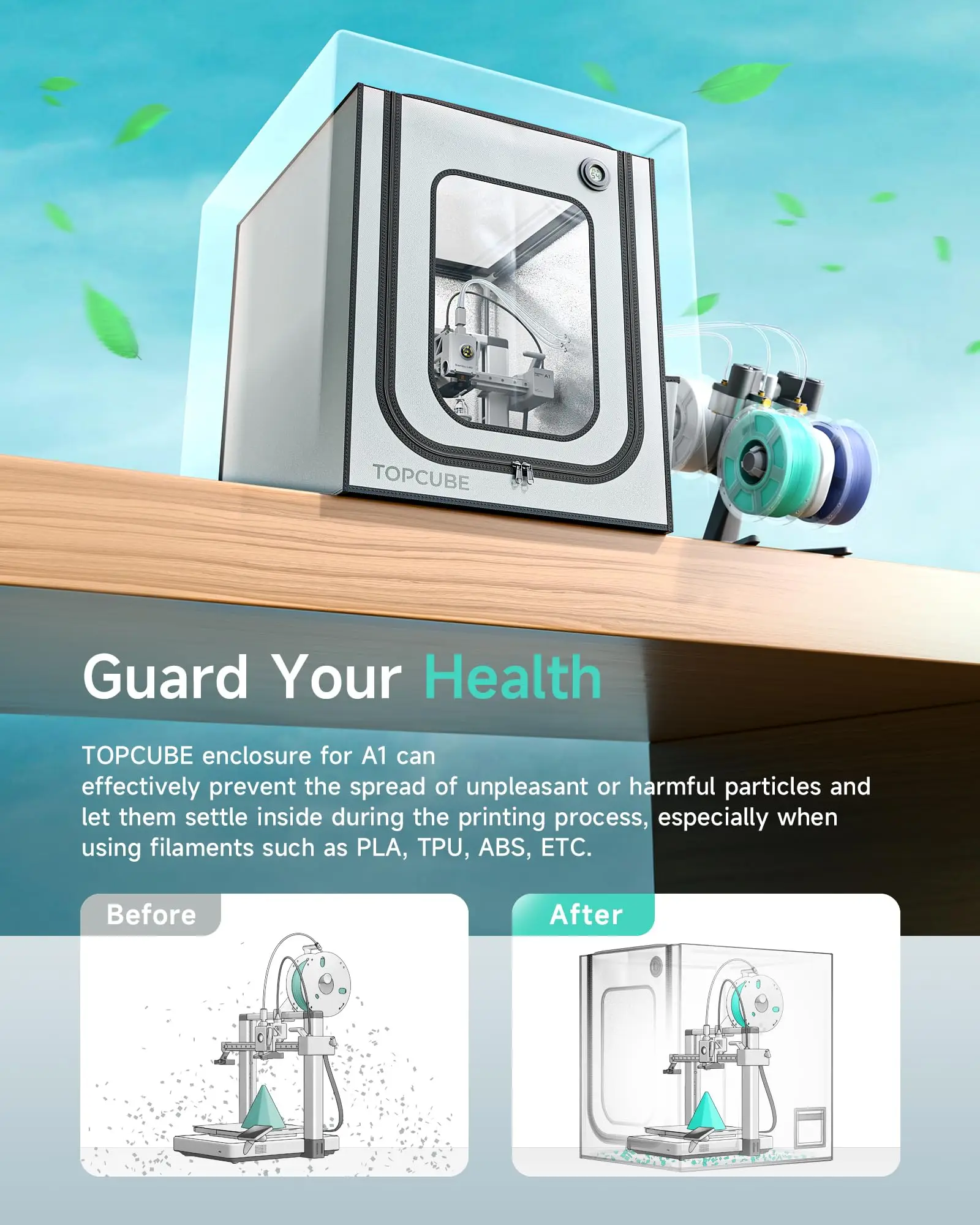 Caja de impresora 3D YOOPAI para impresora 3D Bambu A1, cubierta de casa de impresora 3D ignífuga con luz LED de temperatura constante